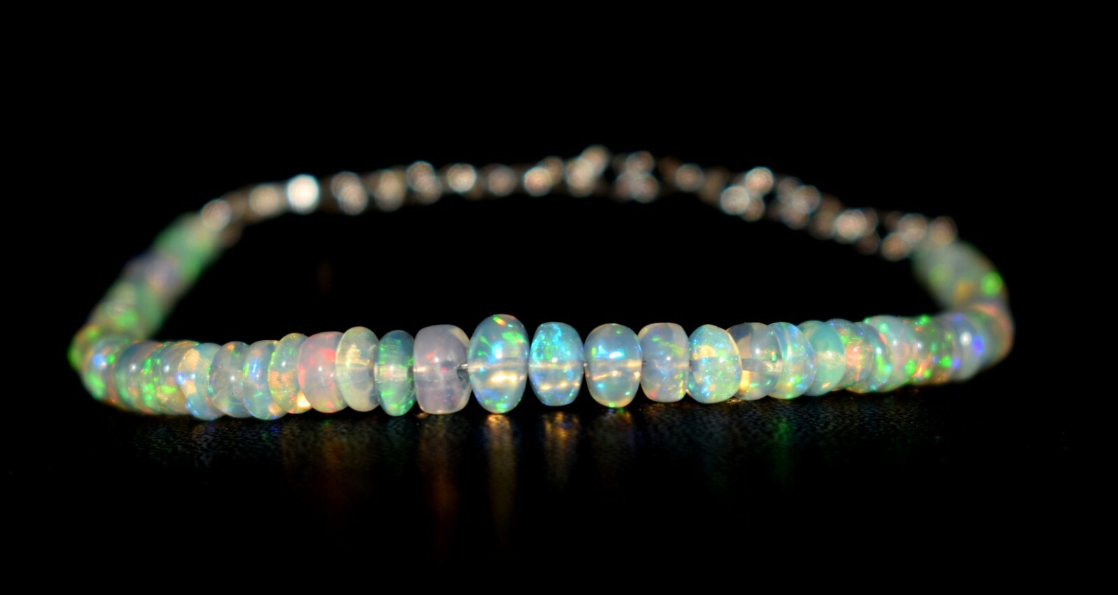 925 Sterling Silver Natural Ethiopian Opal Gemstone Beads 7"Bracelet F1730