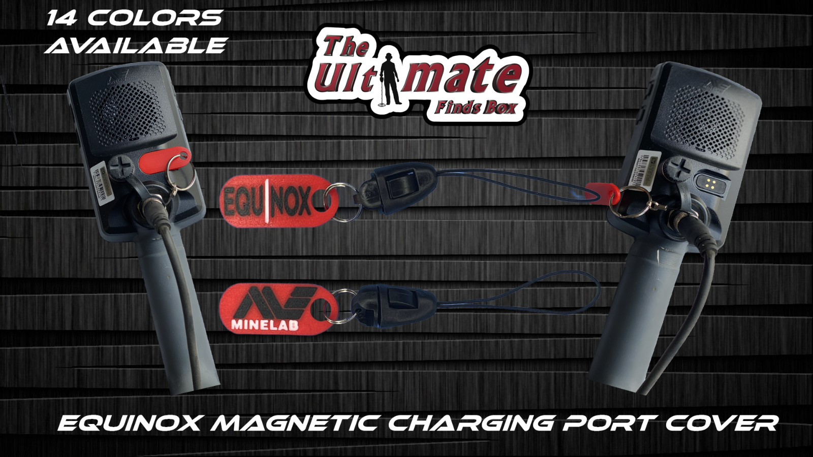 Minelab Equinox 900 charging port magnetic cover with lanyard.