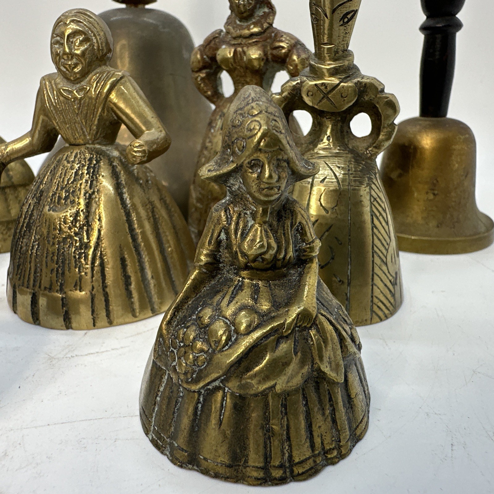 Lot of 11 Vintage Antique Hand Bell Mixed Estate Etched Fish Brass Lady Woman