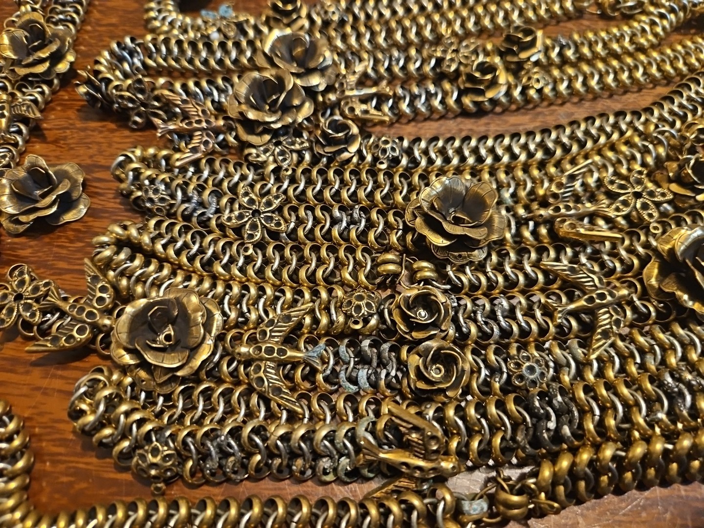 Huge Repurposing Lot Chains Pieces Vintage 60s Brass Stampings Findings Jewelry