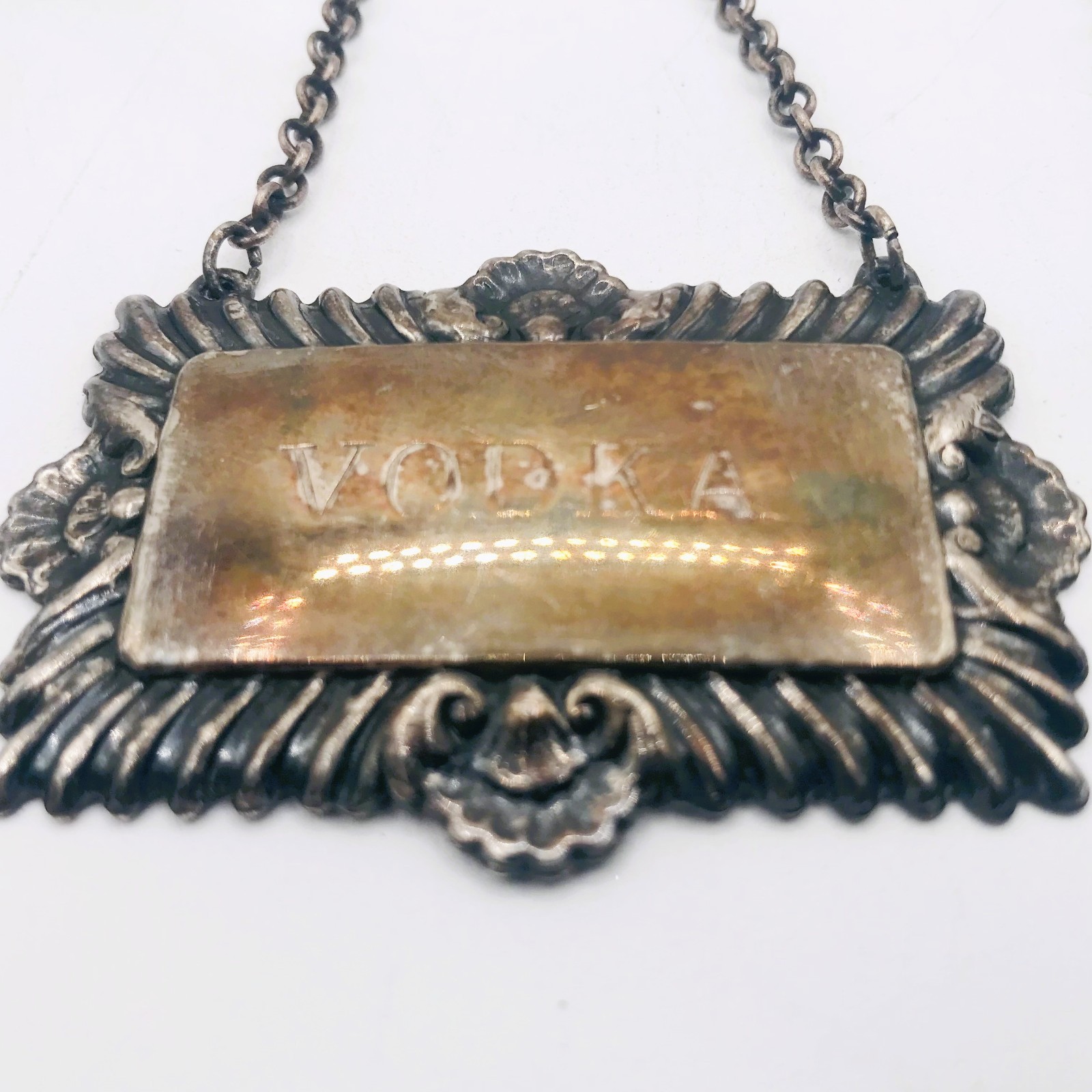 Vtg Plato EPNS Silver Plated Vodka & Bourbon Decanter Labels England SHIPS FREE!