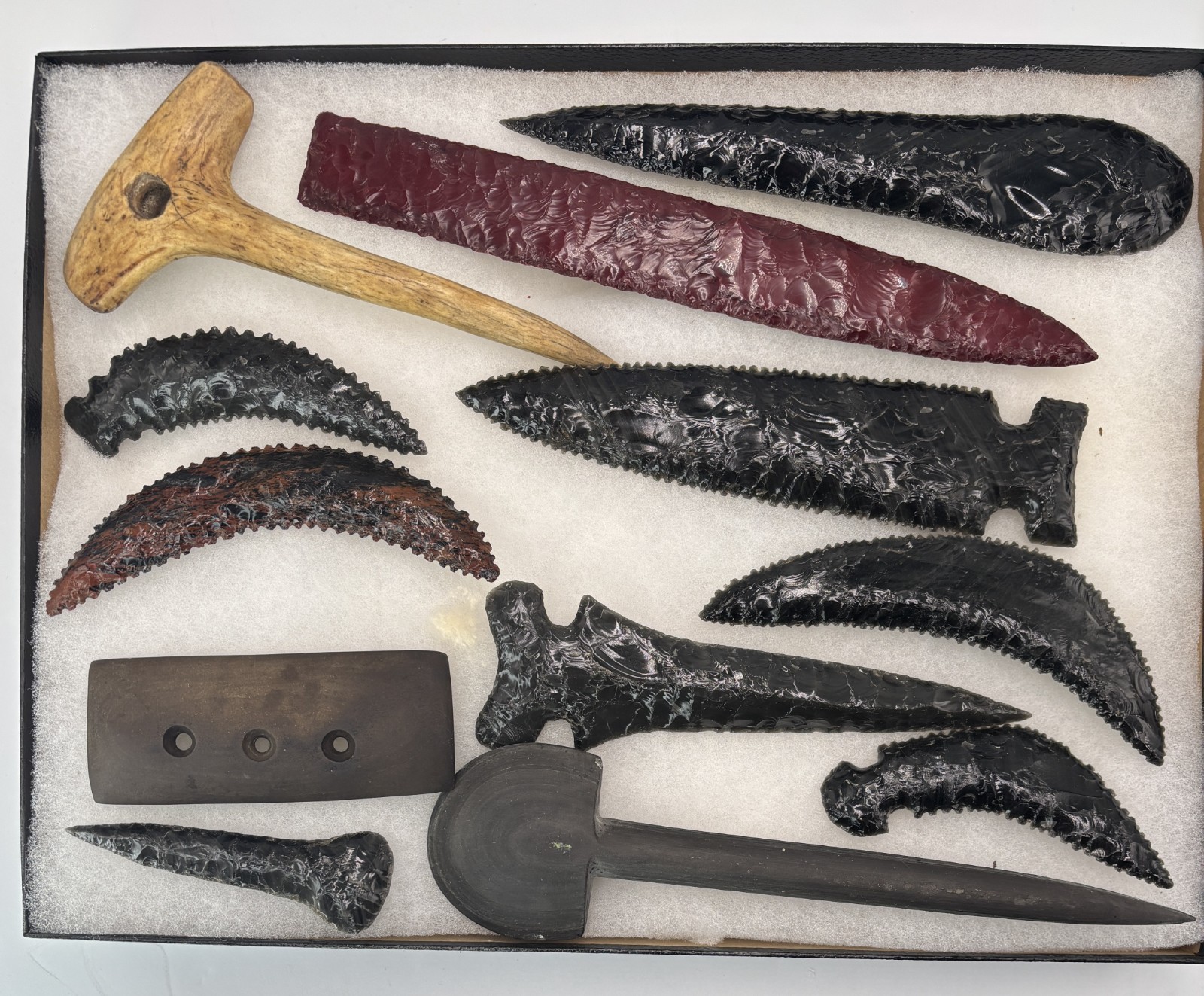 Modern Hand Knapped 11" Red Mahogany Obsidian Spear Point Dagger Tool