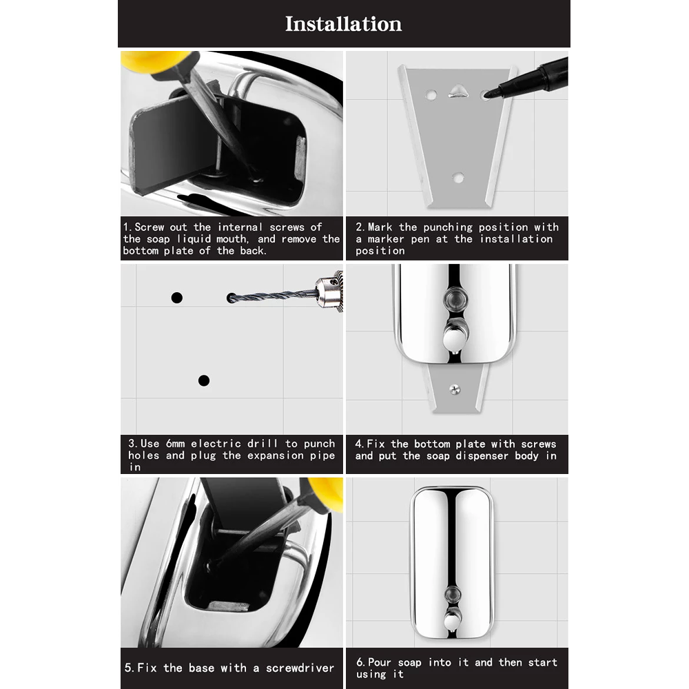 1200ml 40oz Manual Wall-Mount 304 Stainless Steel Hand Liquid Soap Gel Dispenser