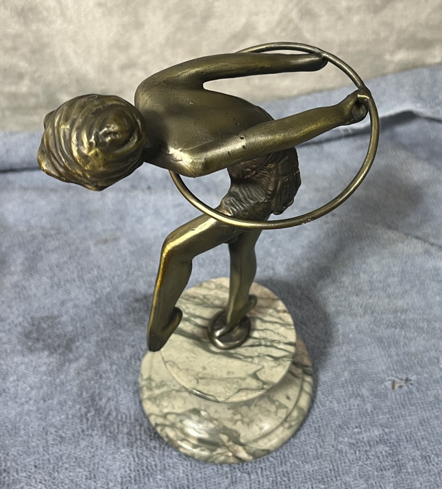 Art Deco Bronze Sculpture Statue Figurine - Hoop Girl Dancer - Marble Base