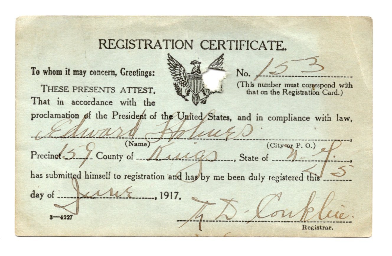 1917 - WWI Registration Draft Card with Naval Boat Card - XL2W
