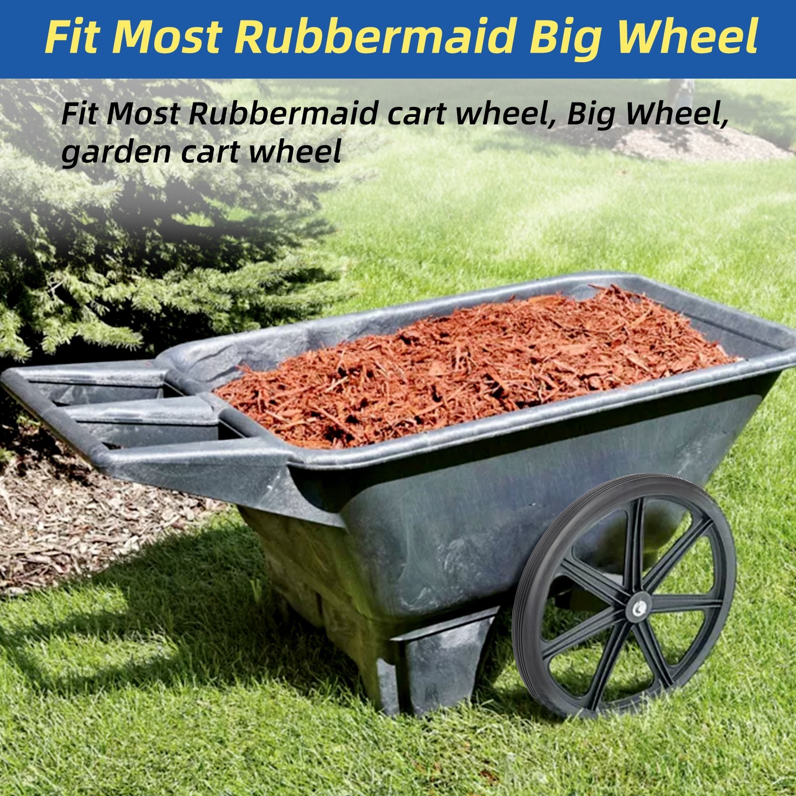 2-Pack 20" Flat Free Tire & Wheel For Rubbermaid Wheelbarrow, Garden Yard Cart