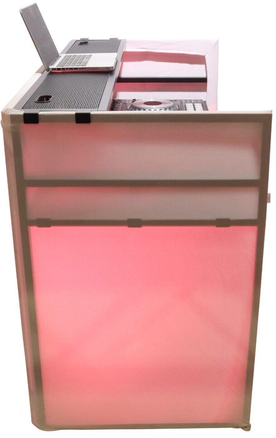 ProX XF-MESA MEDIA Portable DJ Facade Table Station with TV Mount, Scrims & Bag