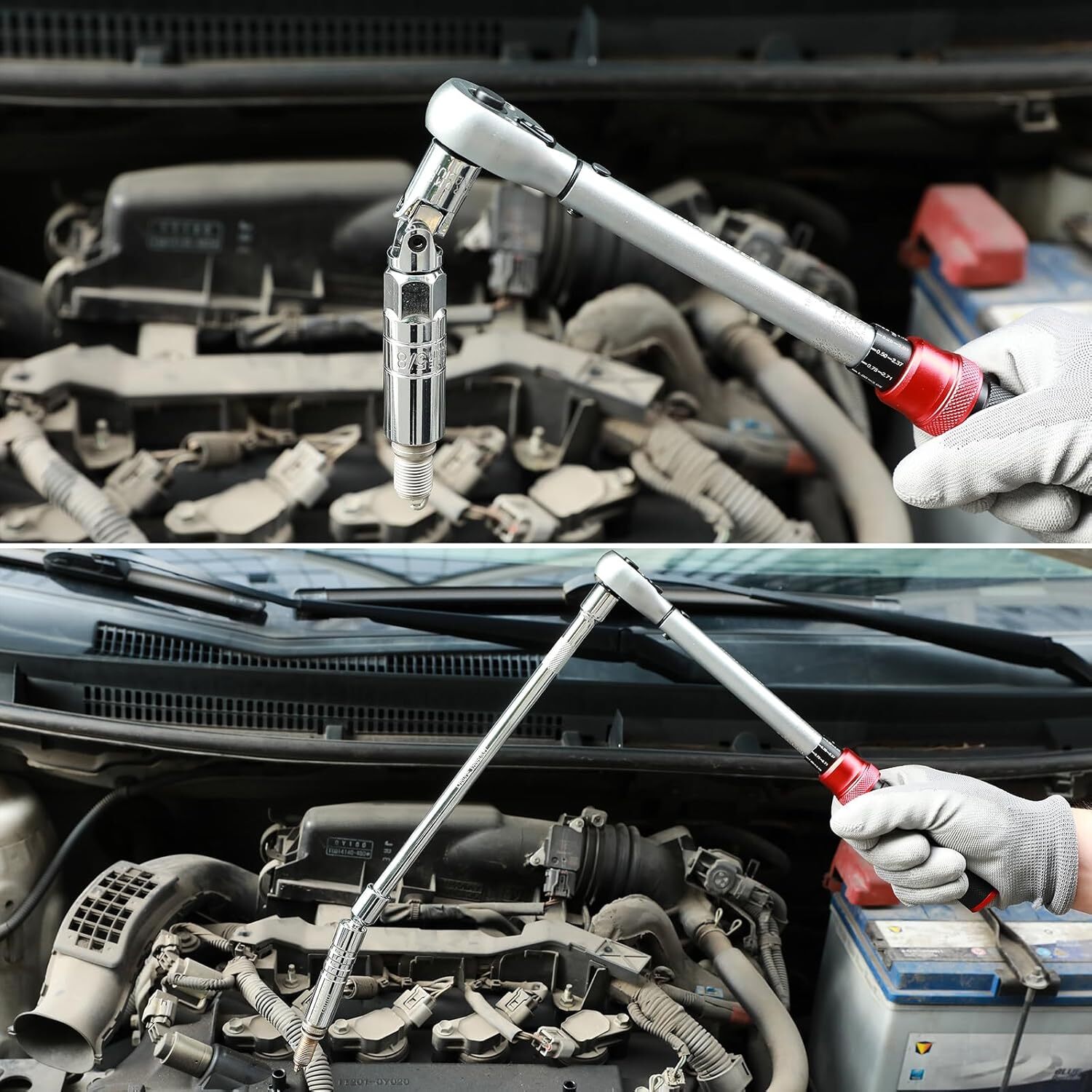 11PCS 3/8" Drive Magnetic Spark Plug Socket Set with Torque Wrench 6 & 12 Point