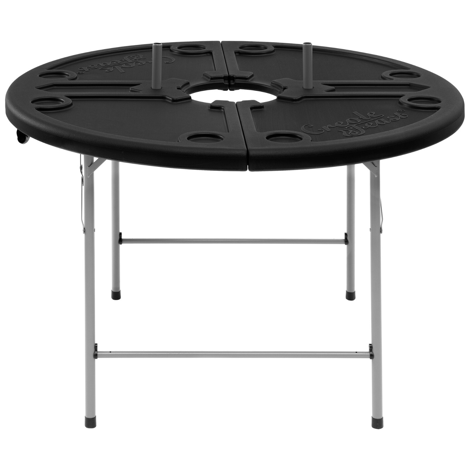 Creole Feast Foldable 47-inch Round Crawfish Table, Portable Table, Black