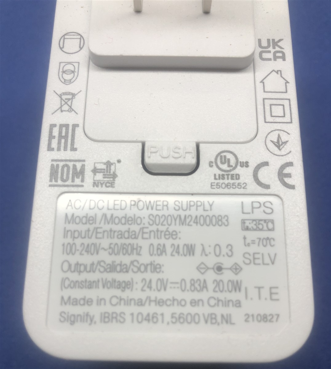 Genuine Philips Hue Lightstripe AC Adapter Power Supply 24V/20W S020YM2400083