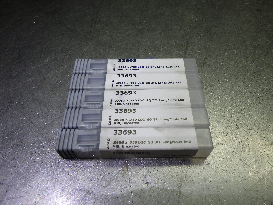 Harvey Tool 3/32" 3 Flute SQ Carbide Endmill 1/8" Shank QTY5 33693 (LOC1419A)