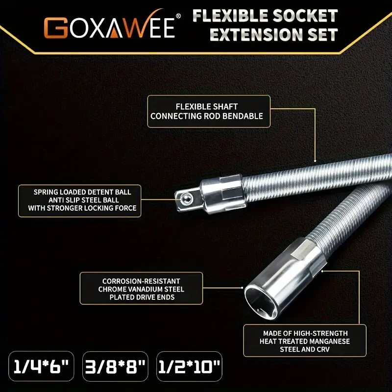 Flexible Wrench Extension Rod, 1/4, 3/8, 1/2, for Electric & Hand Tools