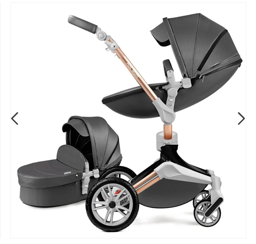 Hot Mom 2-in-1 Baby Stroller Grey with 360° rotation PU leather New