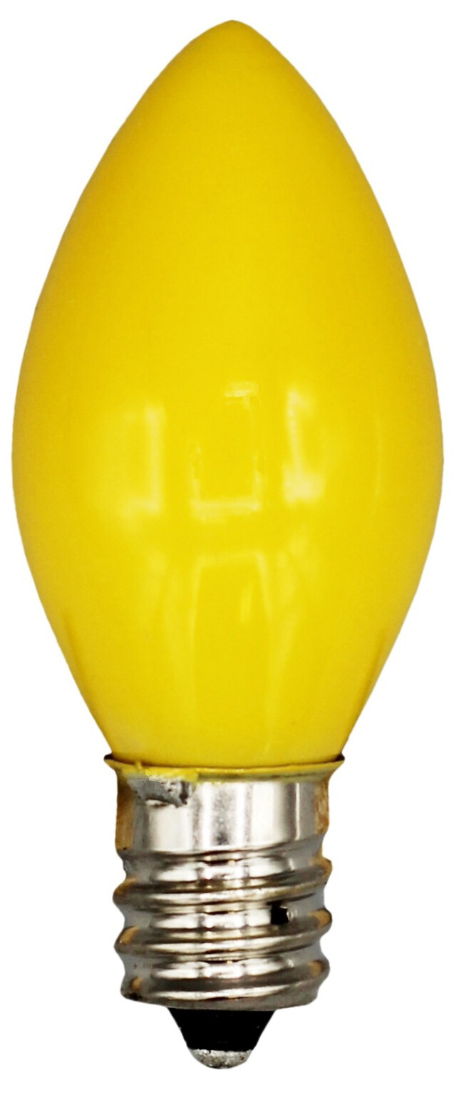 Box of 25 Light Bulbs - C7, Steady Burning- Opaque Yellow- 7 Watt, Nickel Plated