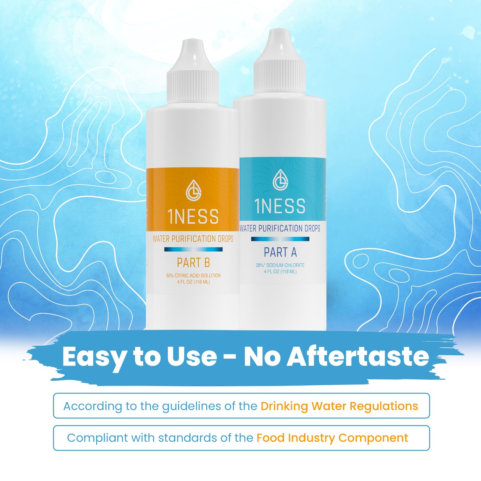 1ness Water Treatment Drops - BPA-Free Plastic Bottles - 4oz Kit (CitricKit)