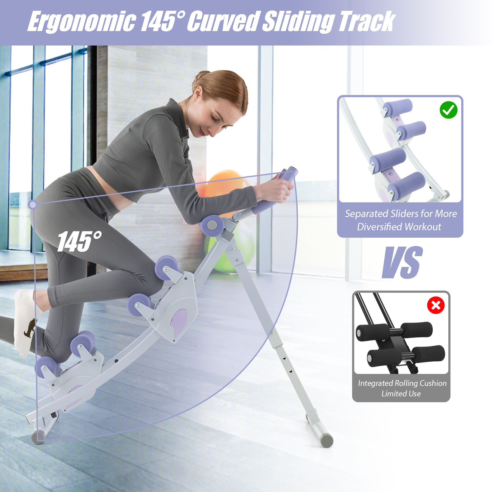 Adjustable Heights Ab Machine Foldable Core & Abdominal Workout Trainer Cruncher