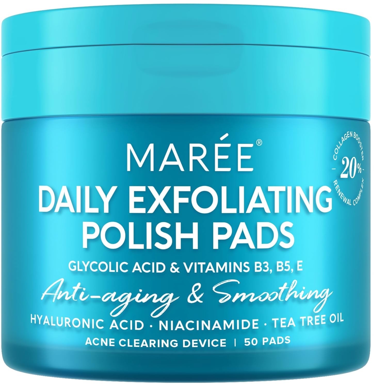 MAREE Glycolic Acid Pads with Tea Tree Oil, B3, B5 Toner Pads for Face Cleansing