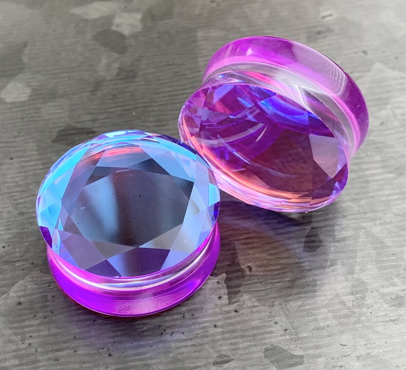 PAIR Faceted Mermaid Iridescent Glass Double Flare Plugs Gauges Body Jewelry
