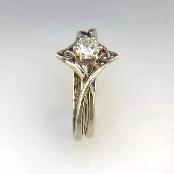 Art Deco Round Lab Created Diamond Engagement 925 Silver Bridal Ring Set