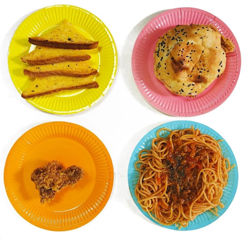 50 Count Heavy-Duty Party Paper Plates in Assorted Colors for All Occasions