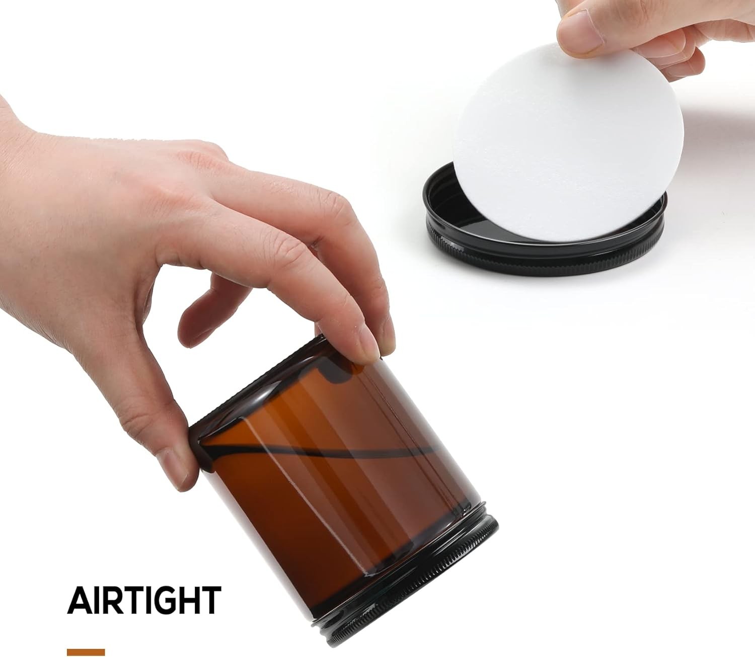 24 Pack, 8 OZ Thick Amber round Glass Jars with Black Metal Lids - Empty Candle