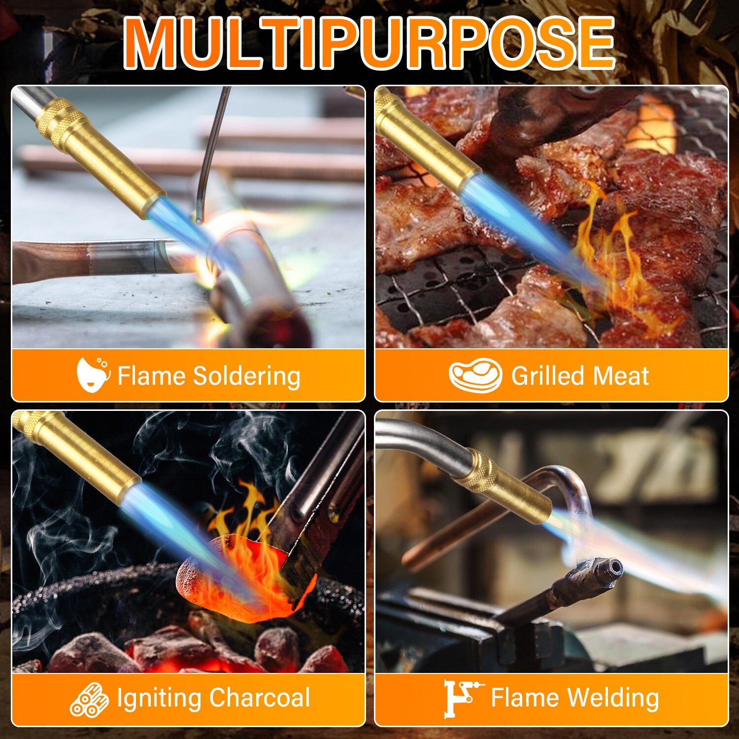 DOMINOX Propane Torch Head, High Intensity Torch Head Trigger Start Gas Tor