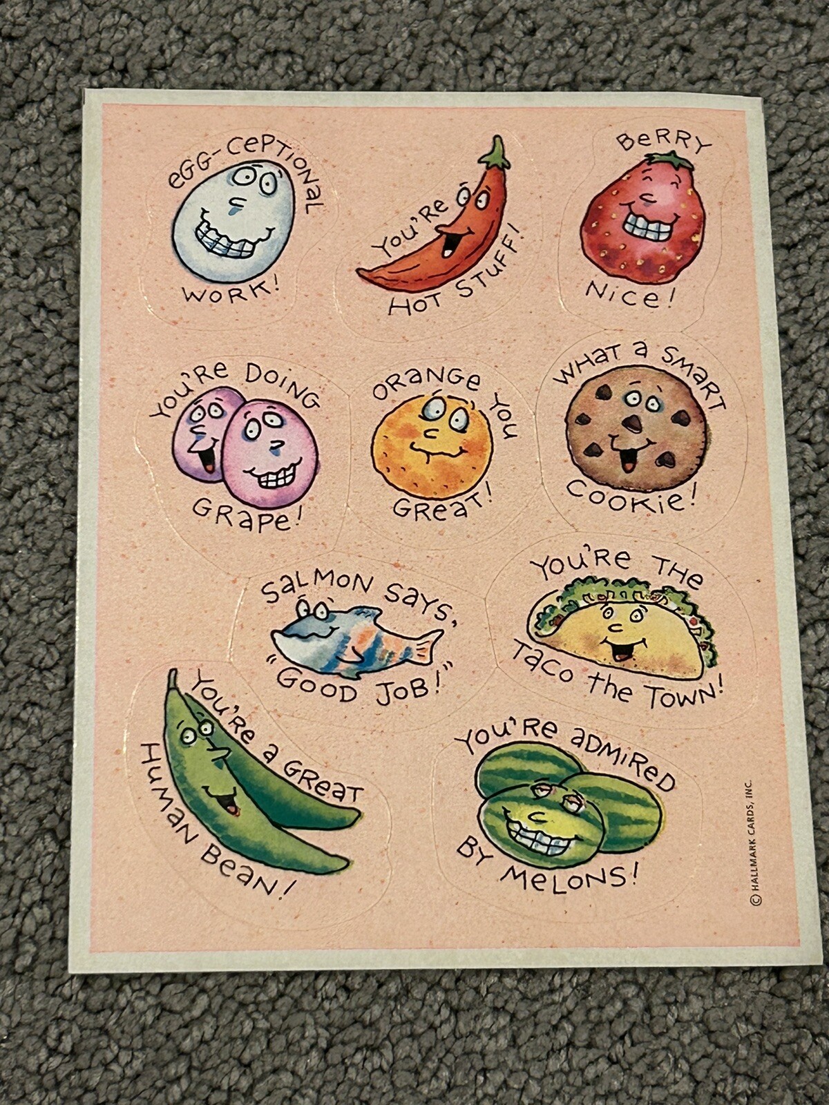 Vintage Hallmark Food Play On Words Sticker Sheet - Rare 10 Sheets Per Order