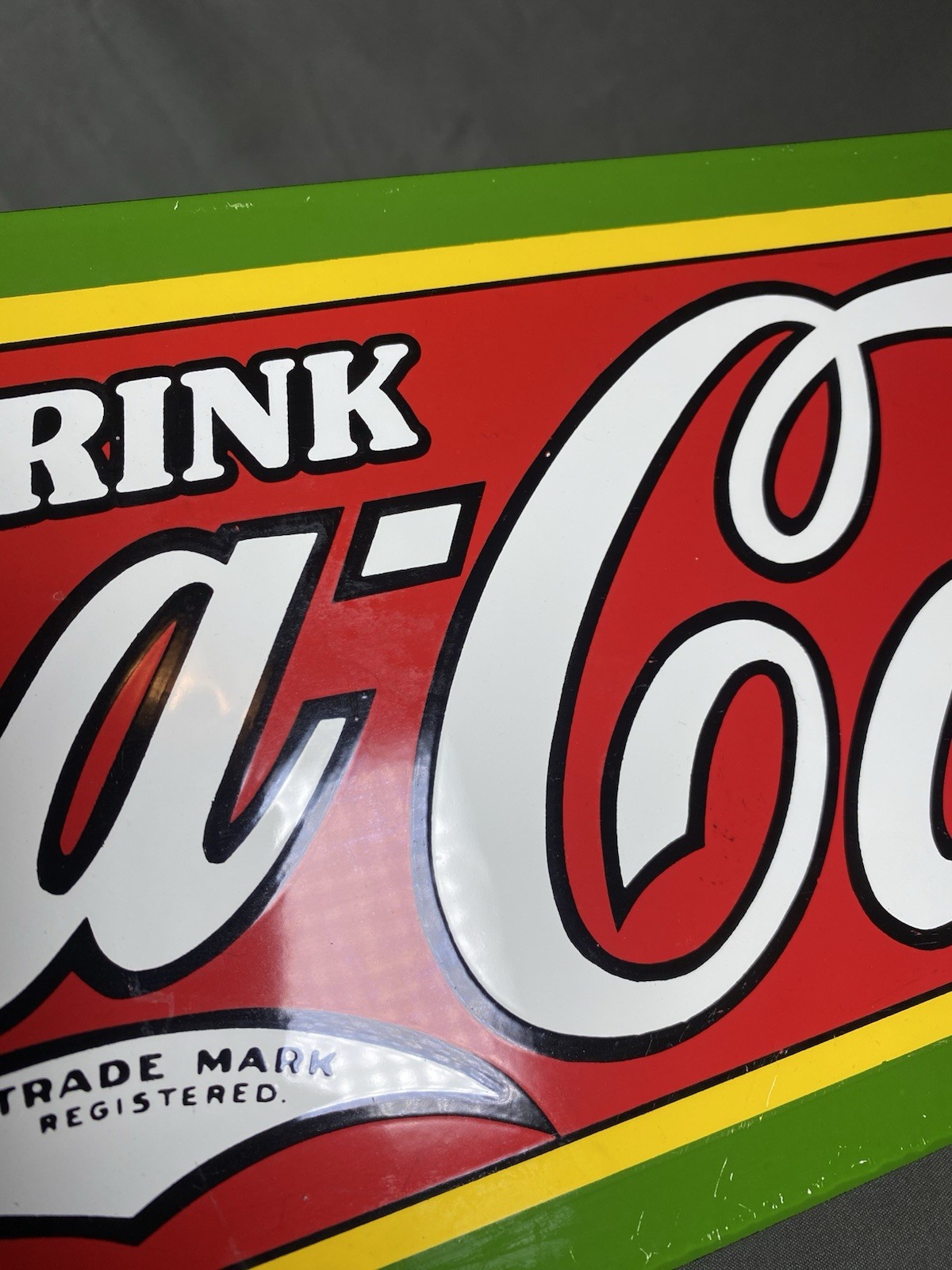 Drink Coca Cola Trade Mark Porcelain Sign 18x6”