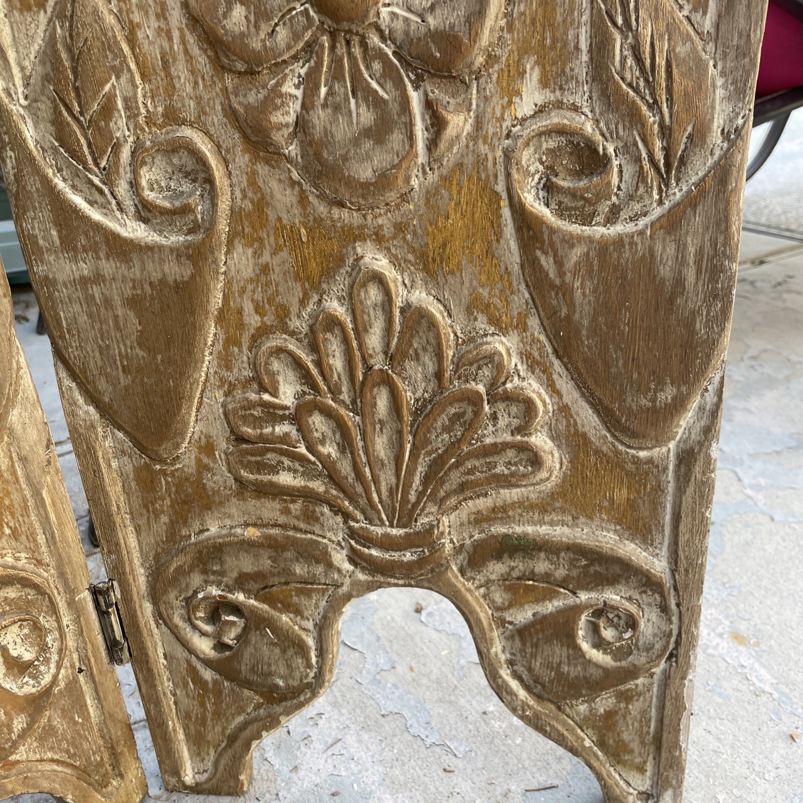 Retro Style Handcrafted 60’s Solid Wood Carved 4 Panel Divider Heavy Rare