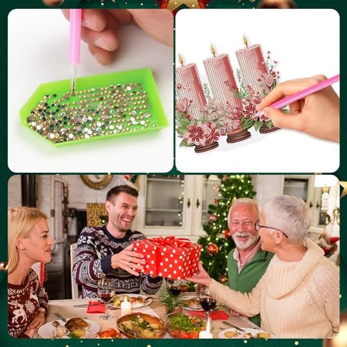 5D DIY Diamond Painting Tabletop Ornament Kits Christmas Diamond Pink Candle