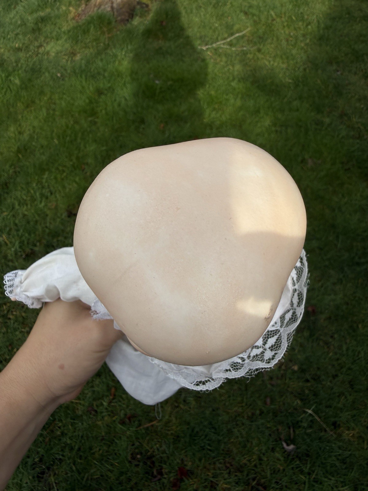 Vintage 13” Three Faced Bisque Porcelain Doll With Bonnet Triple Head Taiwan