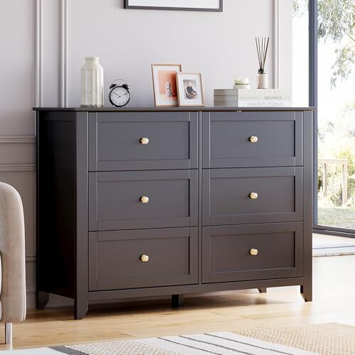 6 Drawer Dresser Modern Dresser for Bedroom with Deep Drawers for Living Room