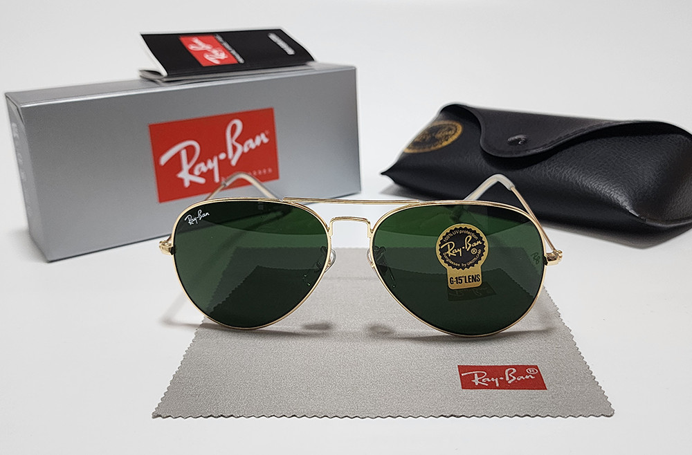 Ray-Ban RB3025 Aviator Sunglasses Gold Frame Glass Green Lens 58mm US Warehouse