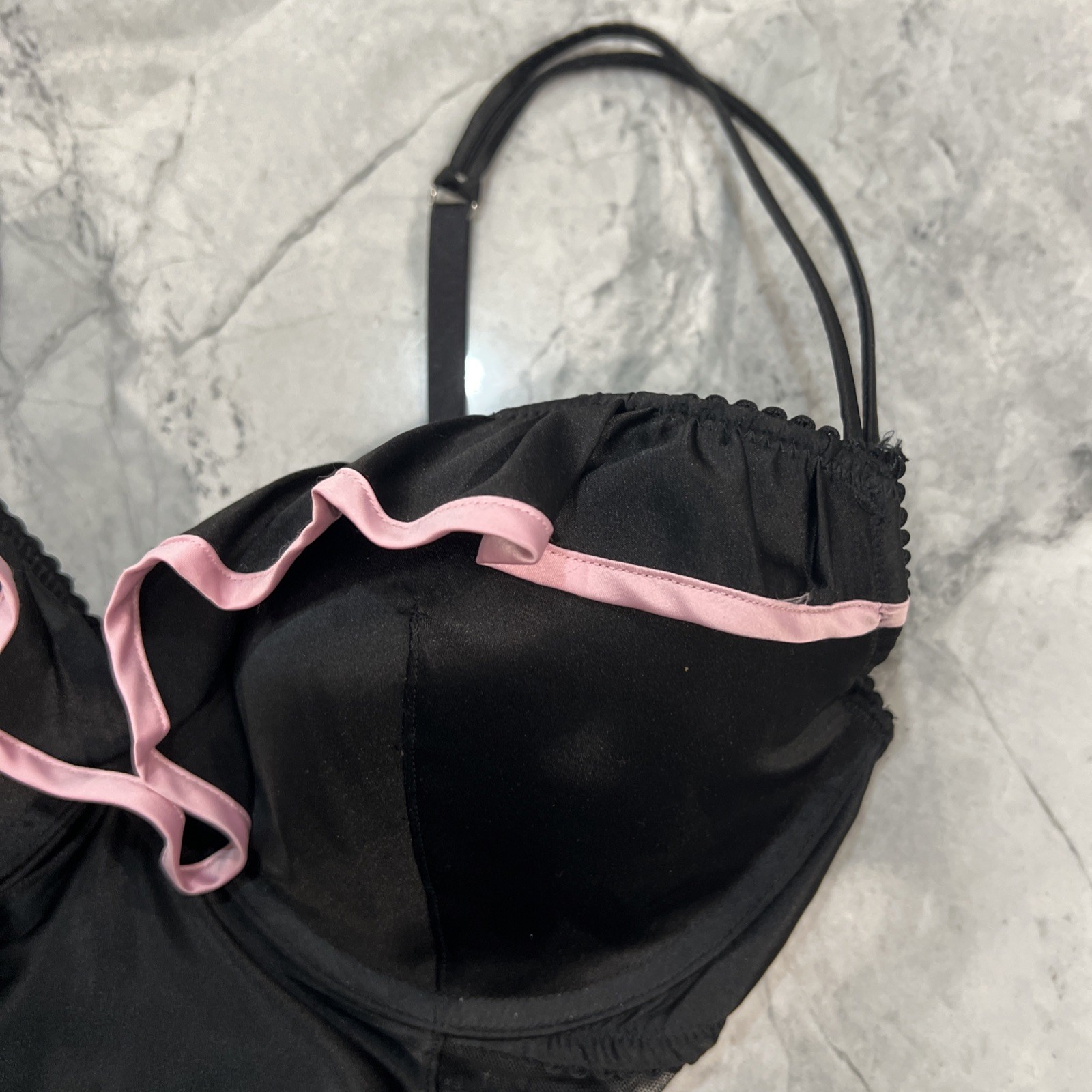 Vintage Y2K Victoria Secret Sexy Little Things Ruffle Bustier Black & Pink 36D
