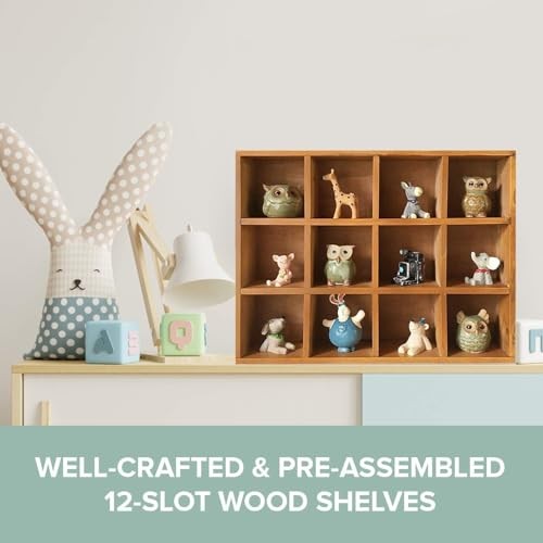 12-Slot Wood Display Cabinet 12 x 15.5 Square Cubby Shelf Organizer -