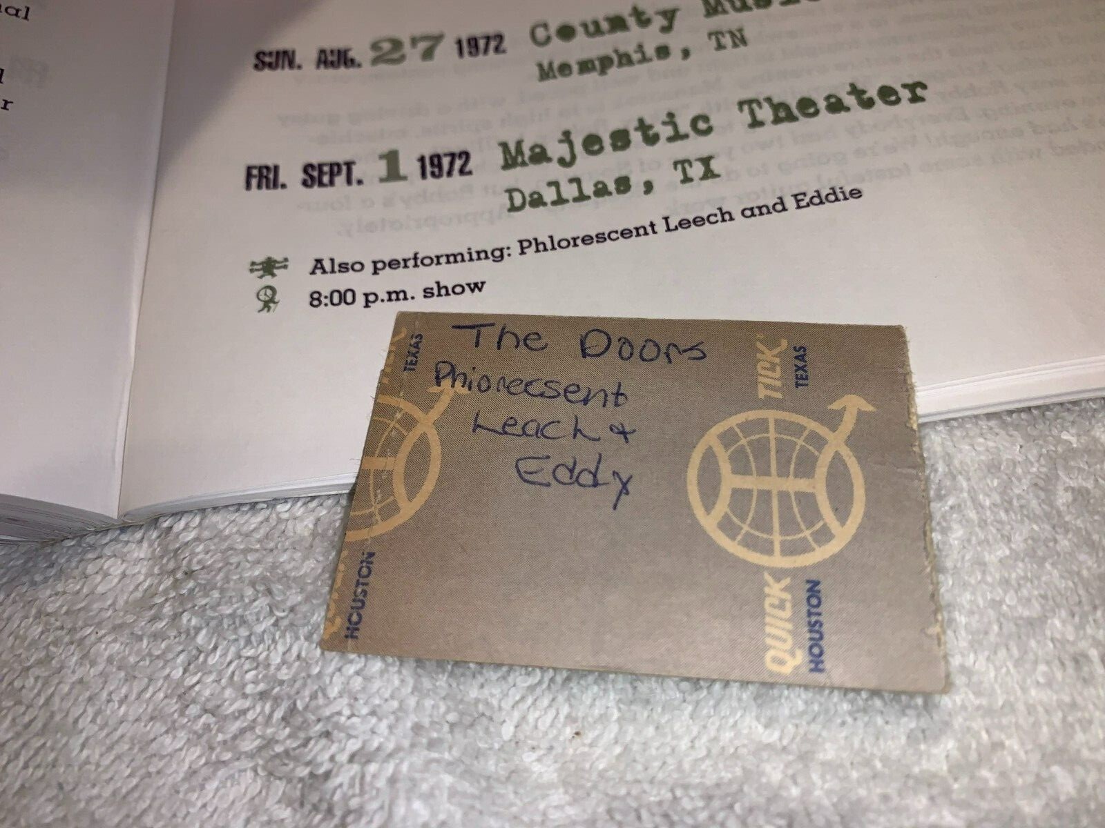 THE DOORS CONCERT TICKET STUB MAJESTIC THEATRE DALLAS TEXAS NO JIM MORRISON US