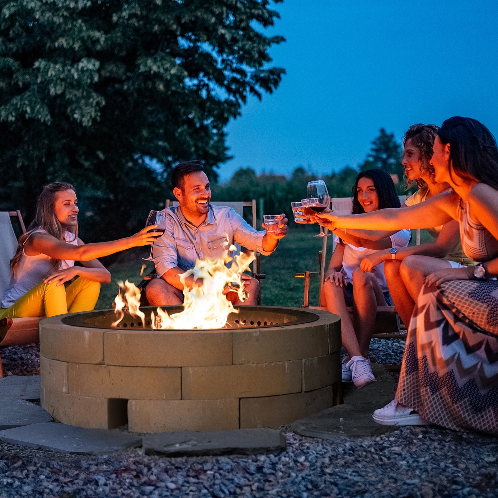 Aoodor 36'' Fire Pit Ring Round Smokeless Double Layer for Camping Wood Burning