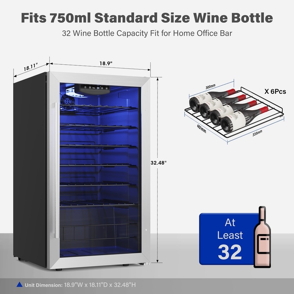 YEEGO 18.8 IN. W 32-BOTTLE FREESTANDING WINE COOLER MINI - Scratch & Dent