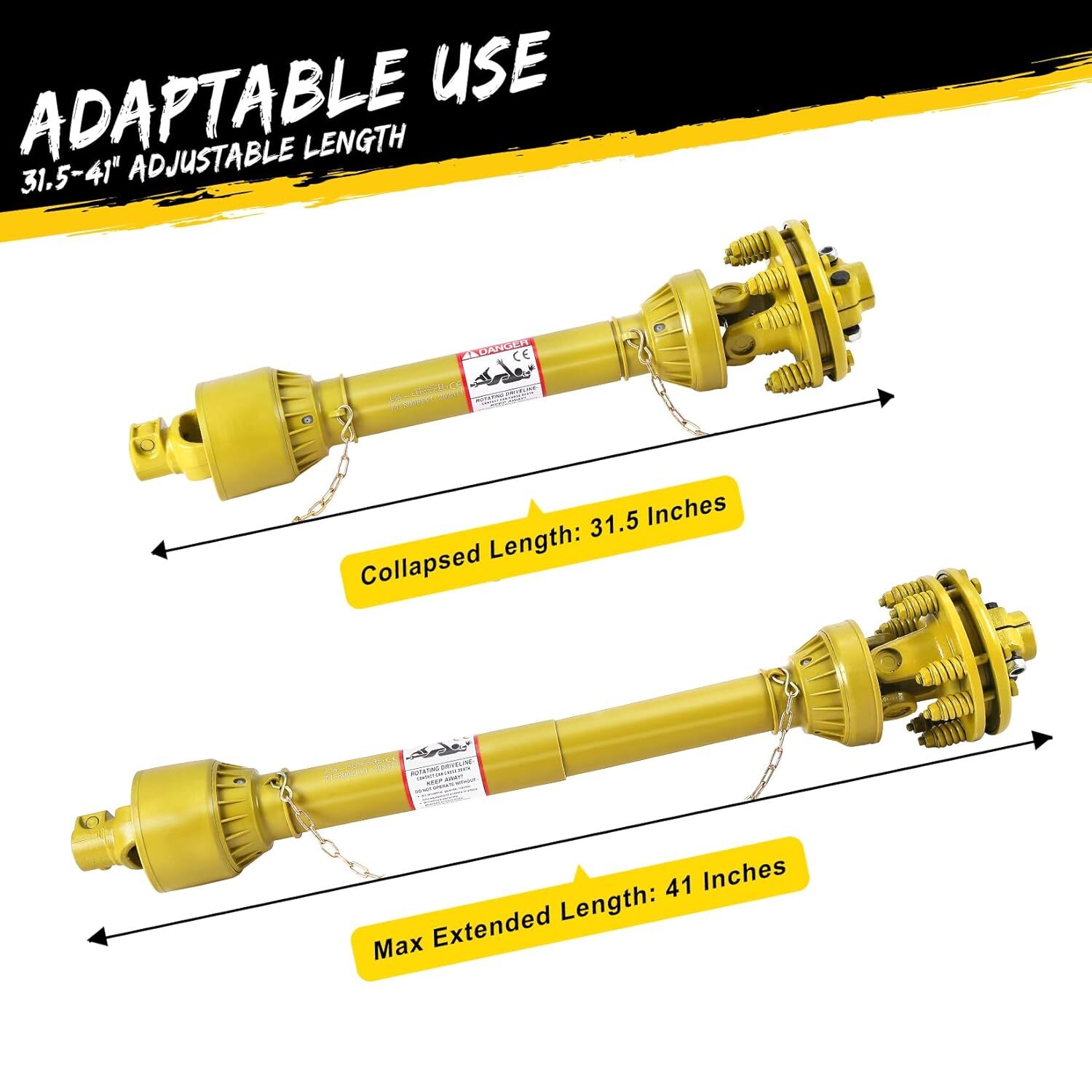 1-3/8" PTO Shaft PTO Drive Shaft with Slip Clutch 31.5"-41" 6 Spline Both Ends
