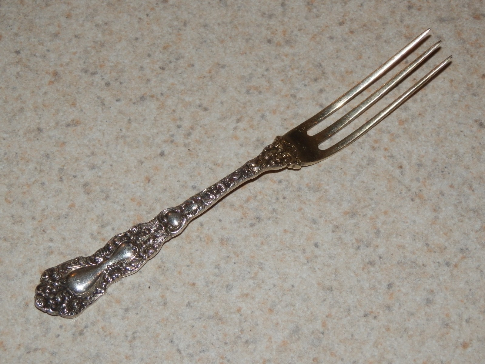 GORHAM STERLING FLATWARE CHRYSANTHEMUM PATTERN BERRY FORK GOLD WASH 4 5/8"