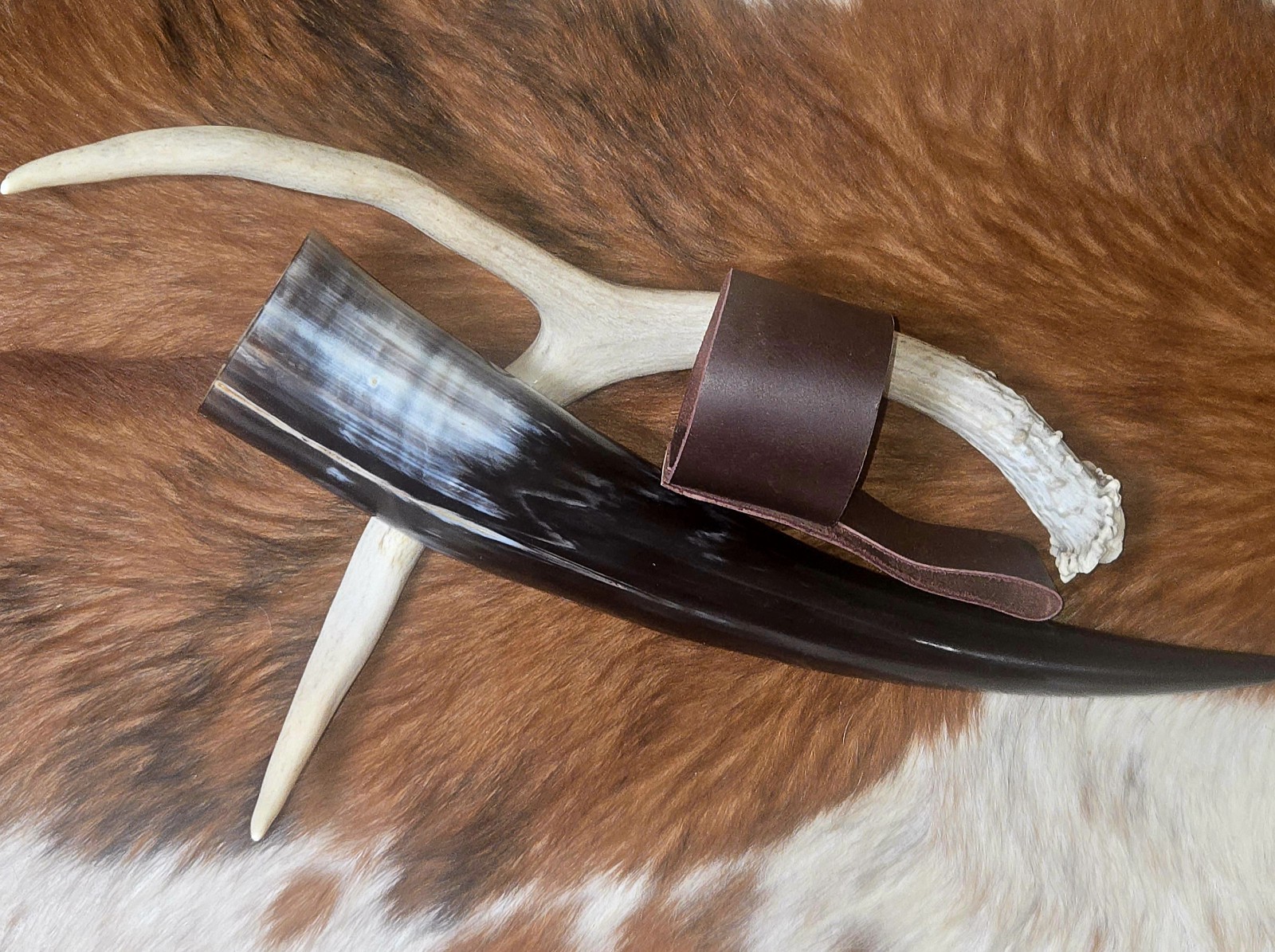 Viking Drinking Horn 300 ML Mug with Leather Strap Holder