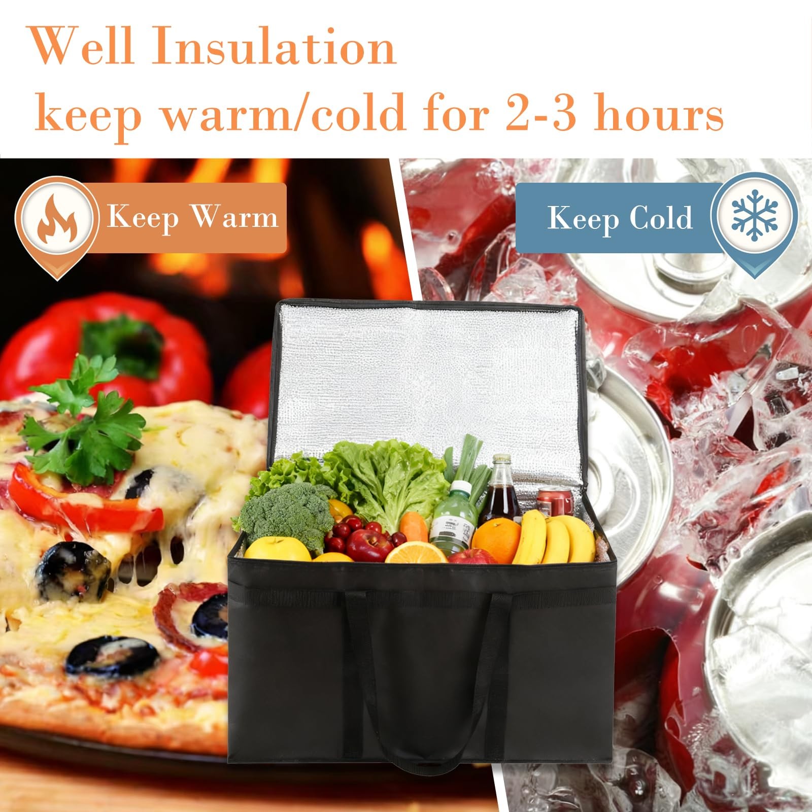 Insulated Bags for Food Delivery, XXXL Pizza Delivery Bags for Hot and Cold F...