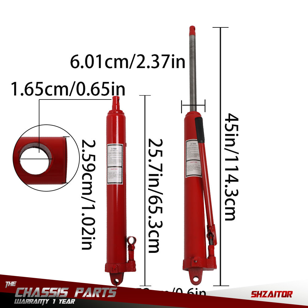 For Engine Lift Hoist Cherry Picker 3 Ton Hydraulic Long Ram Jack Manual Pump