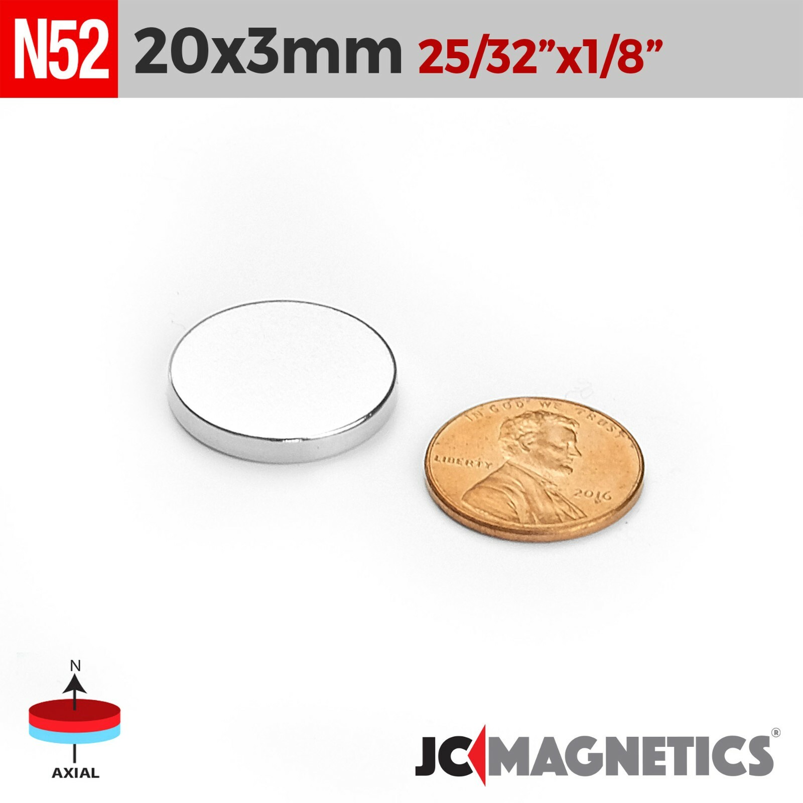 20mm x 3mm N52 Super Strong Round Disc Rare Earth Neodymium Magnet 20x3mm