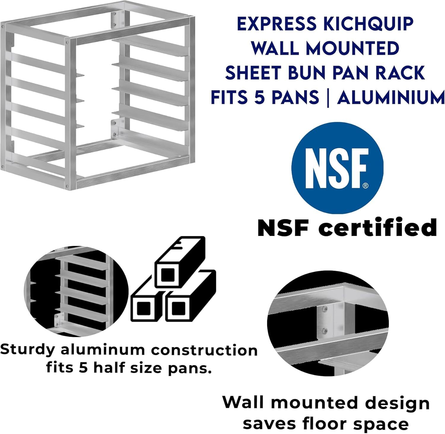 NSF Aluminum Wall Mounted Sheet Bun Pan Rack Holds 5 Half Size Sheet Pans