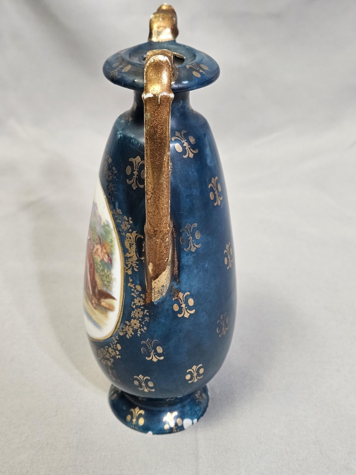 Vintage Victoria Austria Porcelain Vase Romantic Couple Blue Gold Art Nouveau