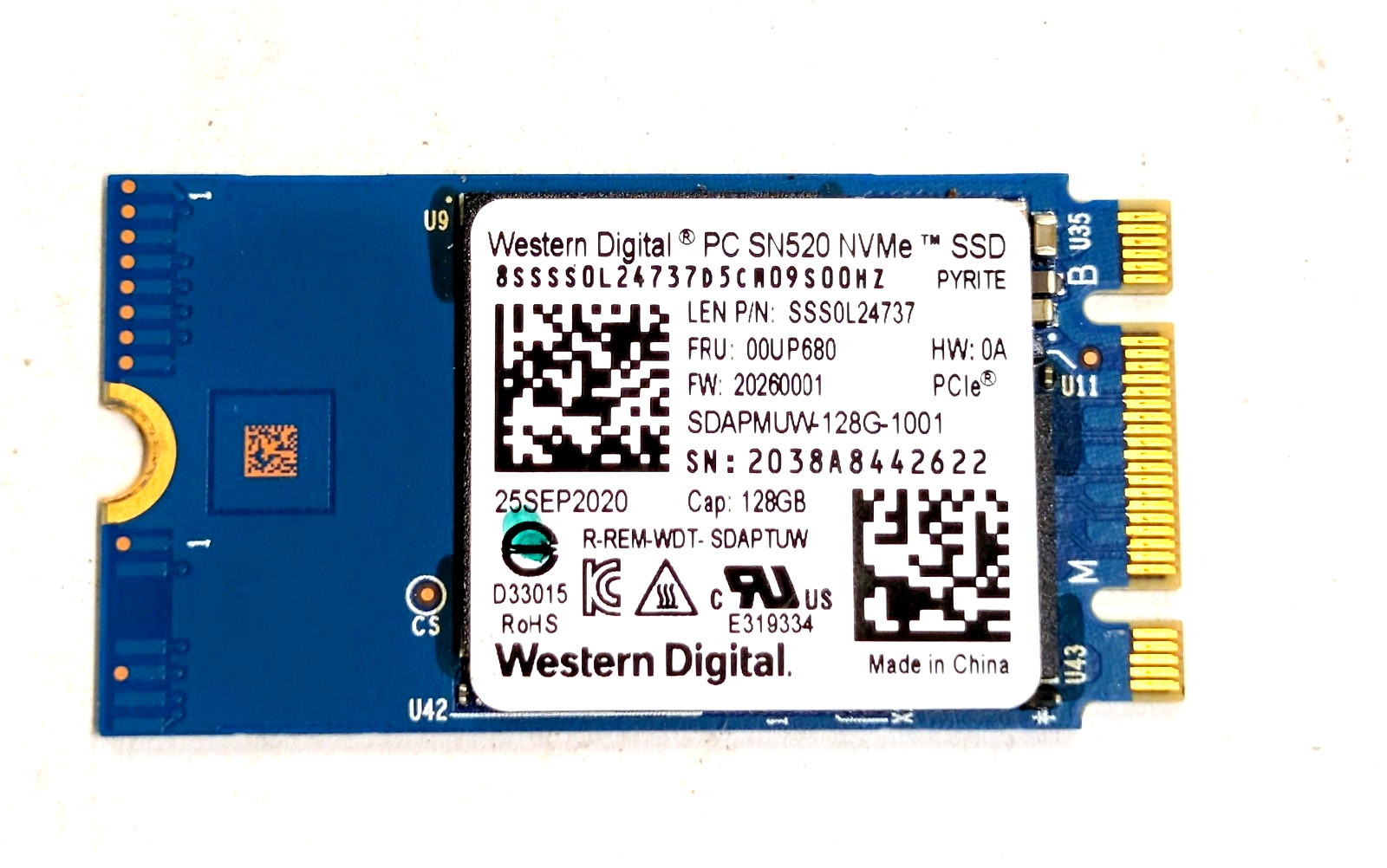 Western Digital PC SN520 SDAPMUW-128G-1001 128GB M.2 2242 PCIe NVMe SSD