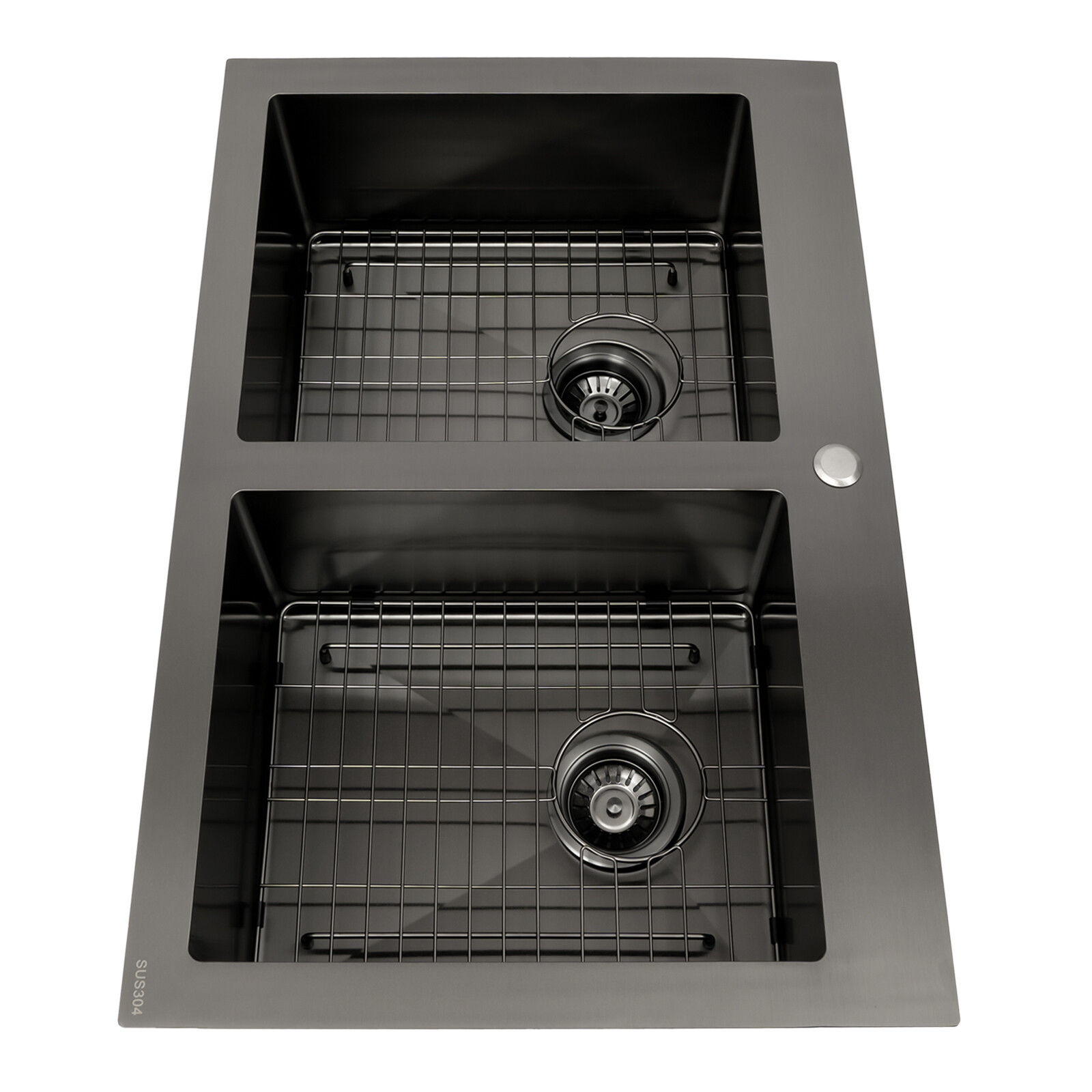 33x22" Drop in Kitchen Sink Double Bowl Gunmetal Black Stainless Steel USA