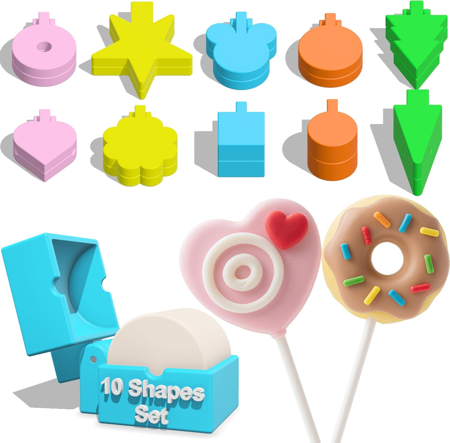 10-Piece Cake Pop Mold Set with Various Shapes for Baking and Celebrations