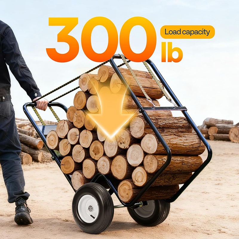 Firewood Log Cart Carrier with Rubber Wheels X-Large 300lbs Wood Mover Hauler